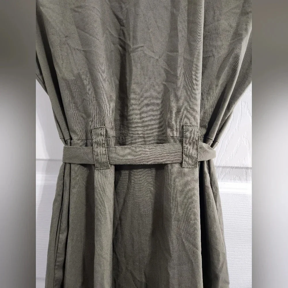 JDY green trench coat dress belted collared lagenlook Military size 36 - Picture 7 of 13